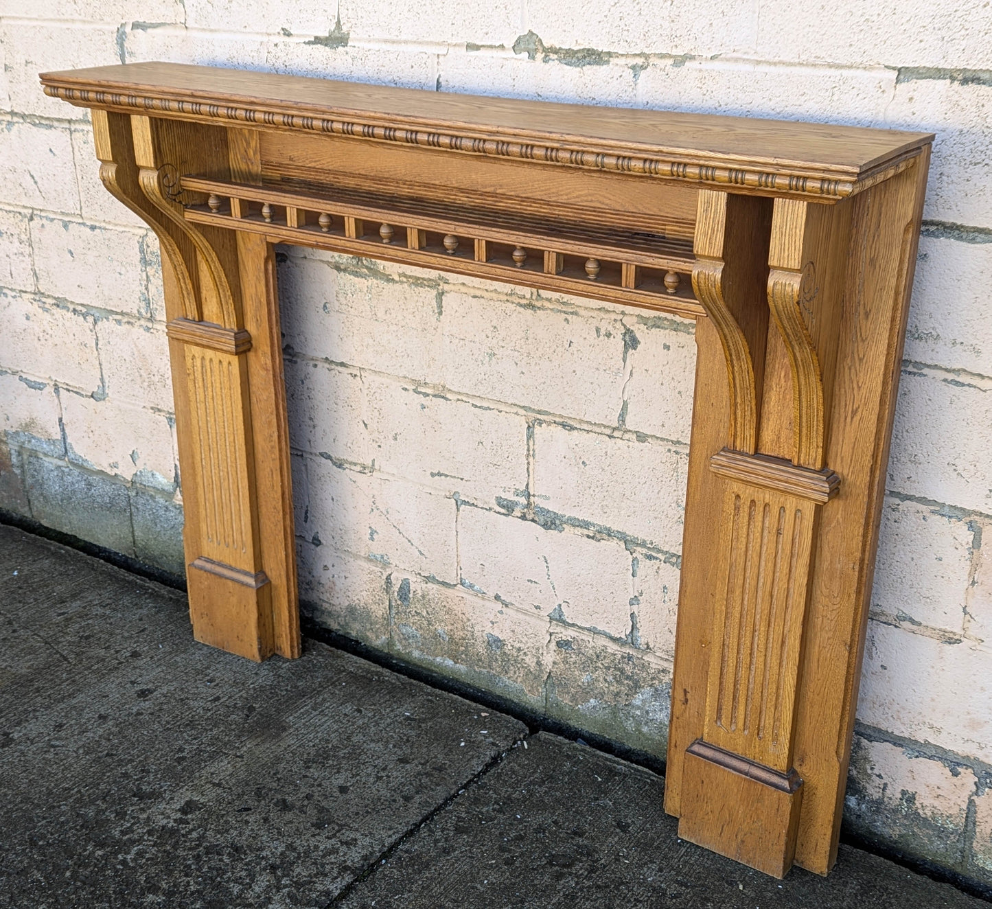 60"x46" Antique Vintage Old Salvaged Reclaimed Victorian Solid Oak Wood Wooden Fireplace Mantel Mantle Carvings