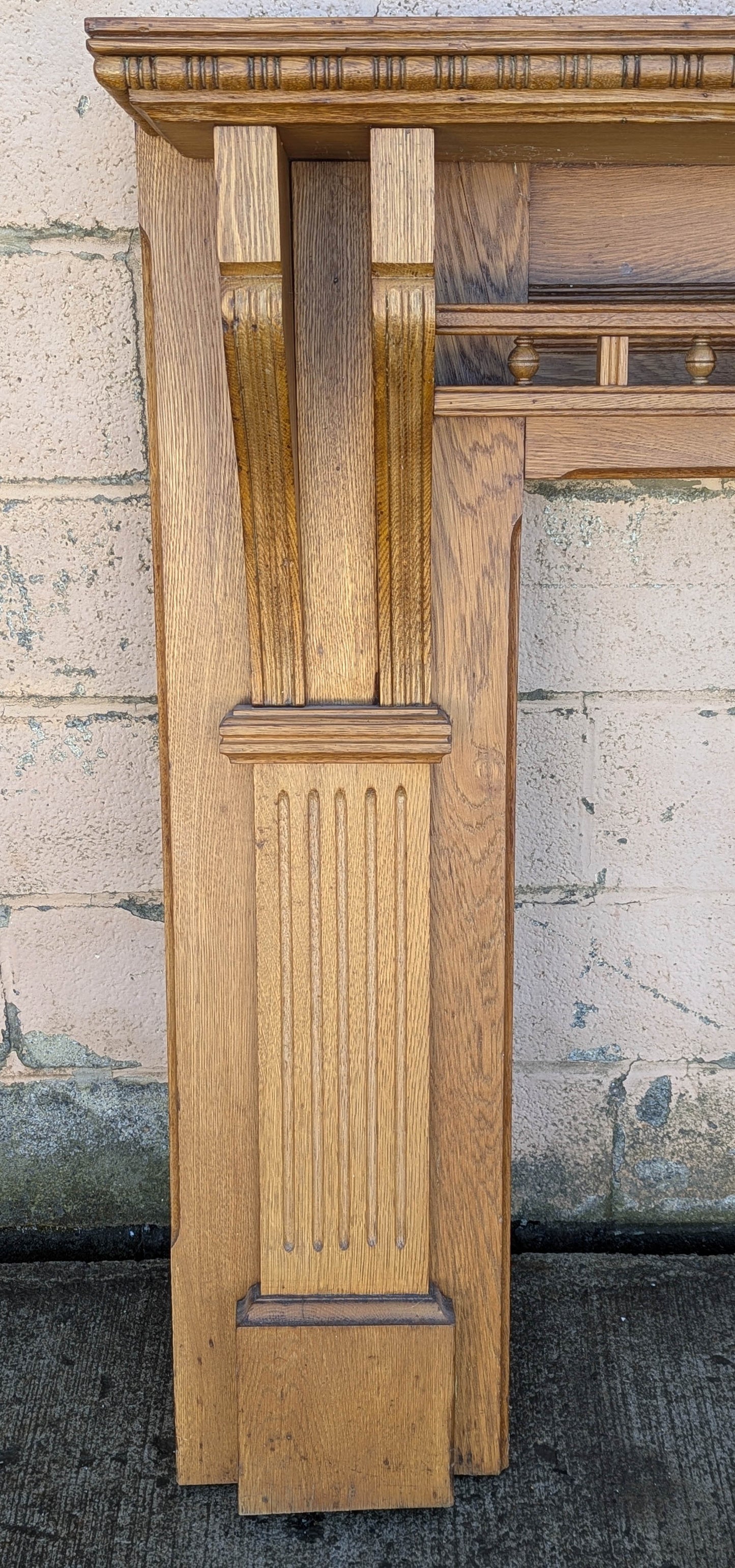 60"x46" Antique Vintage Old Salvaged Reclaimed Victorian Solid Oak Wood Wooden Fireplace Mantel Mantle Carvings