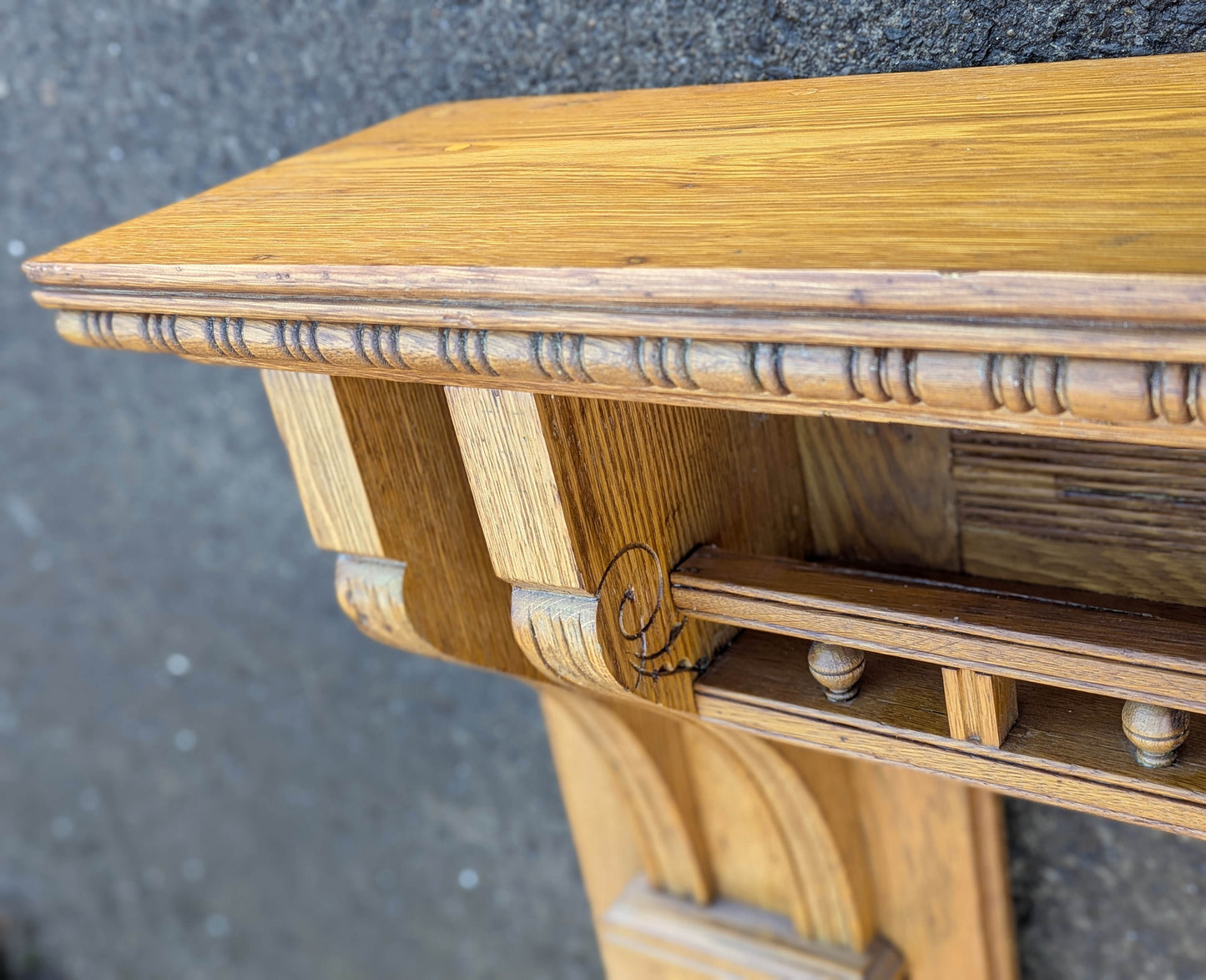 60"x46" Antique Vintage Old Salvaged Reclaimed Victorian Solid Oak Wood Wooden Fireplace Mantel Mantle Carvings