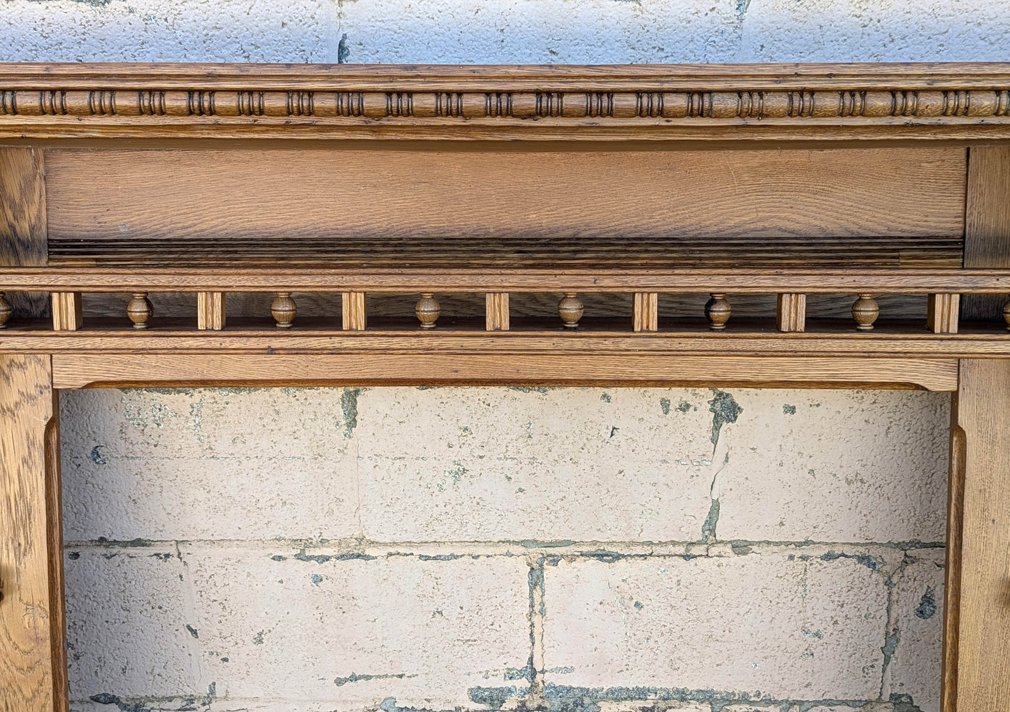 60"x46" Antique Vintage Old Salvaged Reclaimed Victorian Solid Oak Wood Wooden Fireplace Mantel Mantle Carvings