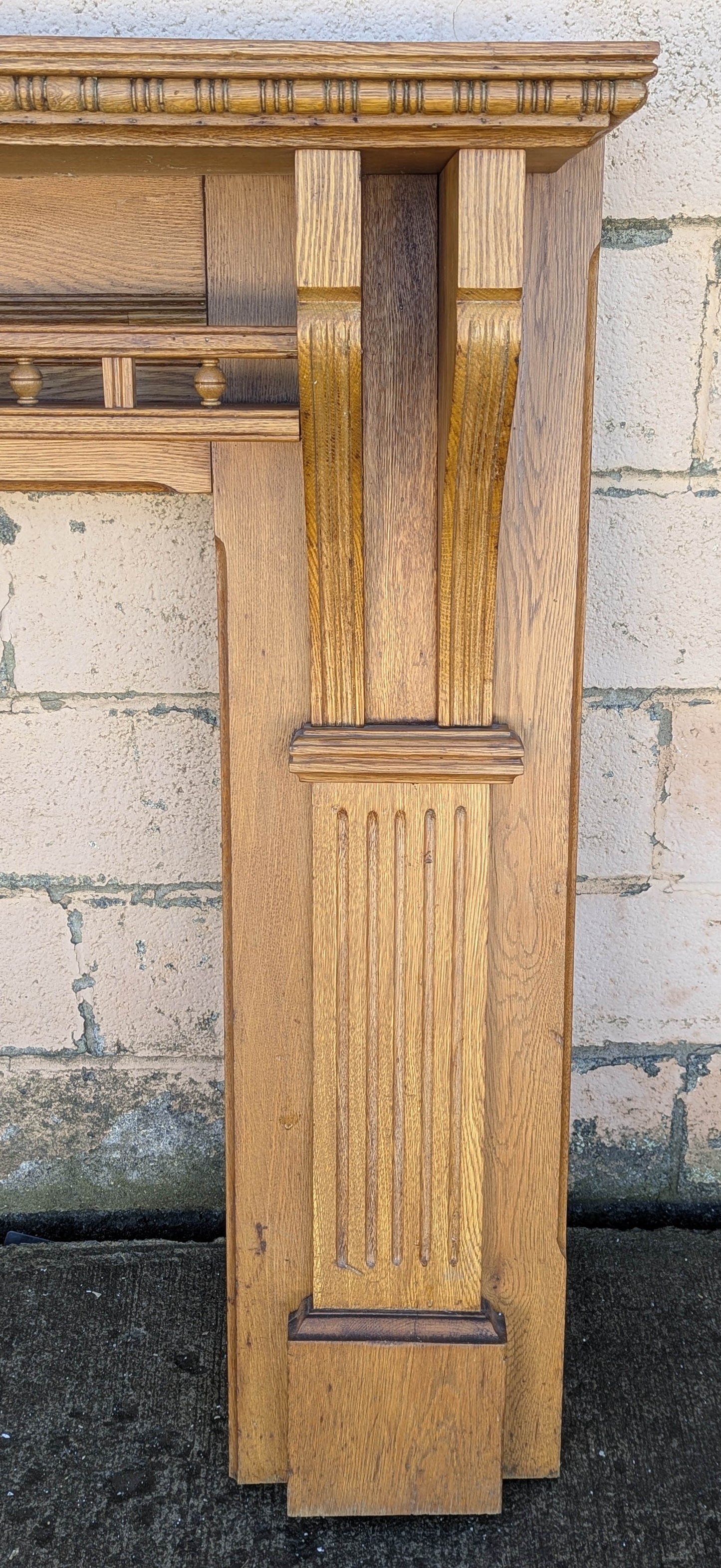 60"x46" Antique Vintage Old Salvaged Reclaimed Victorian Solid Oak Wood Wooden Fireplace Mantel Mantle Carvings