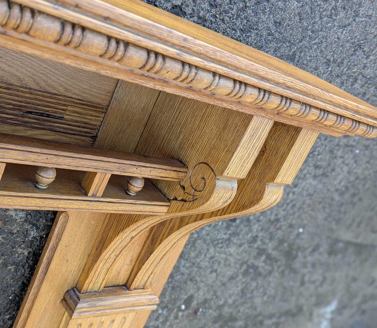 60"x46" Antique Vintage Old Salvaged Reclaimed Victorian Solid Oak Wood Wooden Fireplace Mantel Mantle Carvings