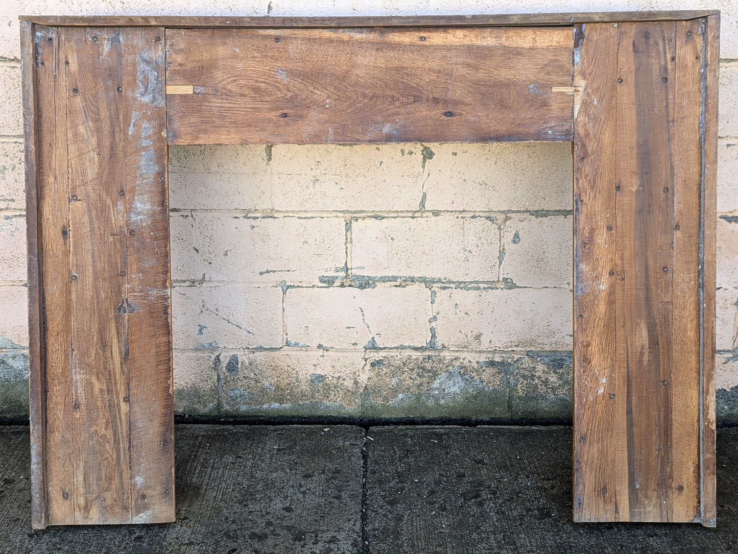 60"x46" Antique Vintage Old Salvaged Reclaimed Victorian Solid Oak Wood Wooden Fireplace Mantel Mantle Carvings