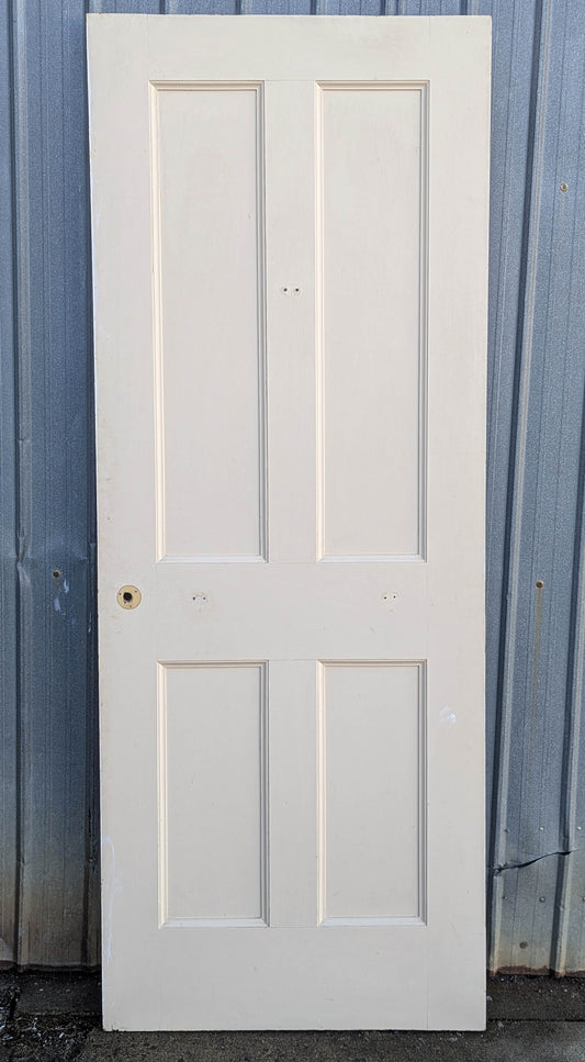 32"x82"Antique 1906 Vintage Old Reclaimed Salvaged Victorian Interior SOLID Wood Wooden Door 4 Recessed Flat Panels