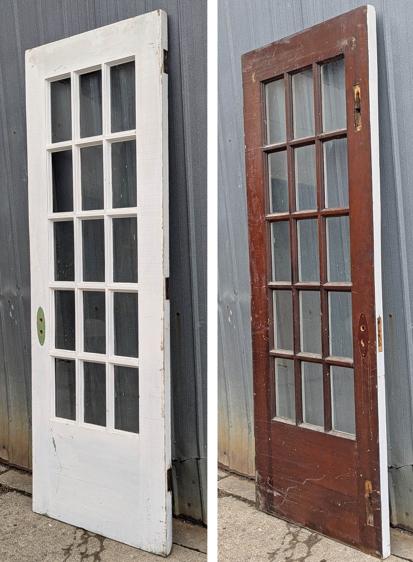 30"x83"x1.75" Antique Vintage Old Reclaimed Salvaged SOLID Wood Wooden Front Back Side Entry Exterior Back Side Door 15 Window Glass Lites Panes