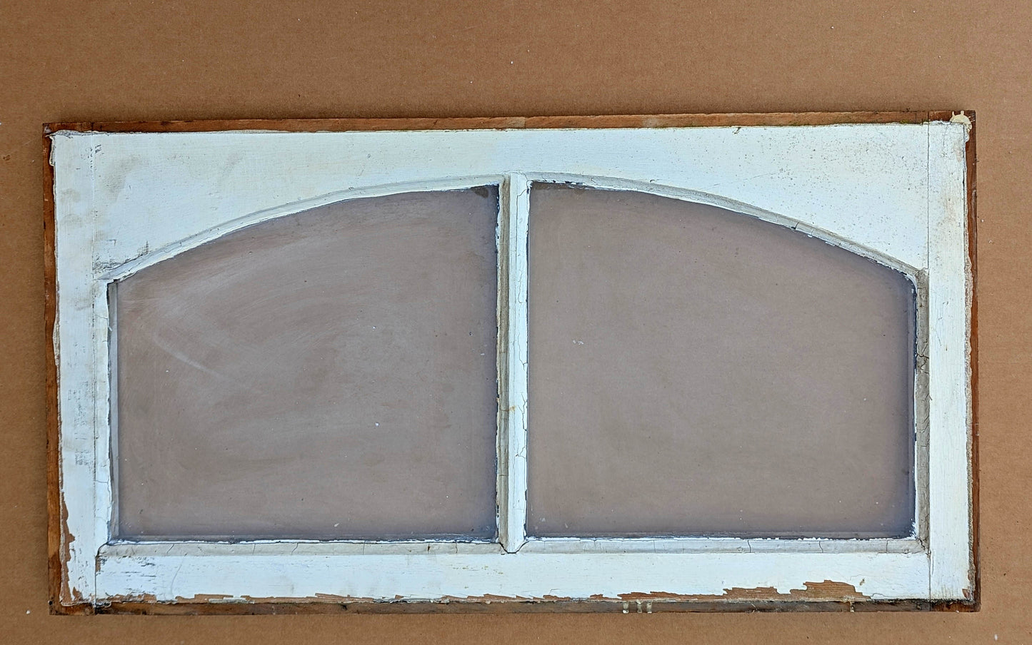 32"x17" Antique Vintage Old Reclaimed Salvaged SOLID Wood Wooden Sash Window 2 Arched Glass Lites Panes