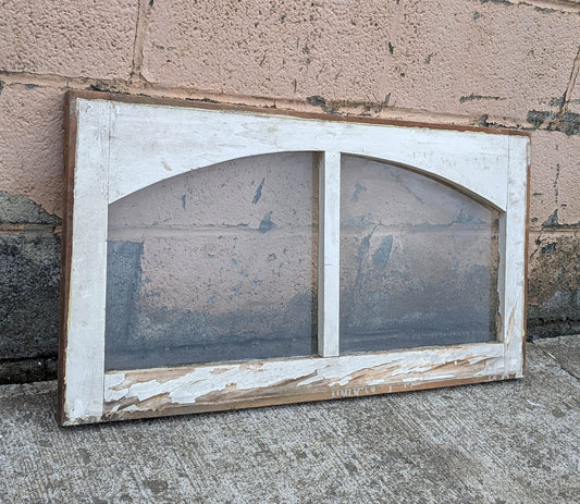 32"x17" Antique Vintage Old Reclaimed Salvaged SOLID Wood Wooden Sash Window 2 Arched Glass Lites Panes