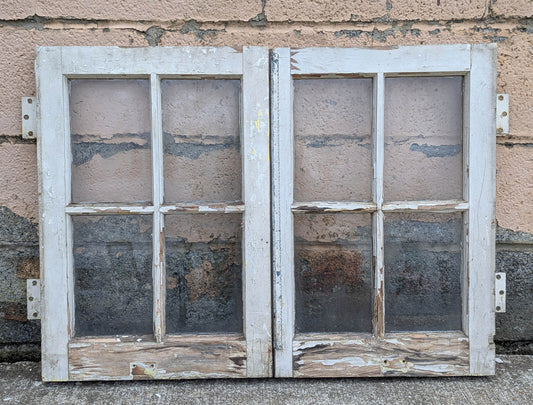 Pair 32"x17" Antique Vintage Old Reclaimed Salvaged SOLID Wood Wooden Swinging Sash Window 4 Glass Lites Panes
