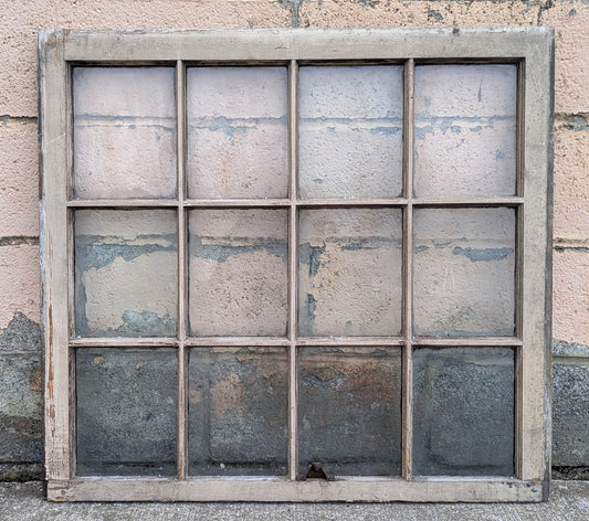 34"x31" Antique Vintage Old Reclaimed Salvaged SOLID Wood Wooden Sash Window 12 Wavy Glass Lites Panes
