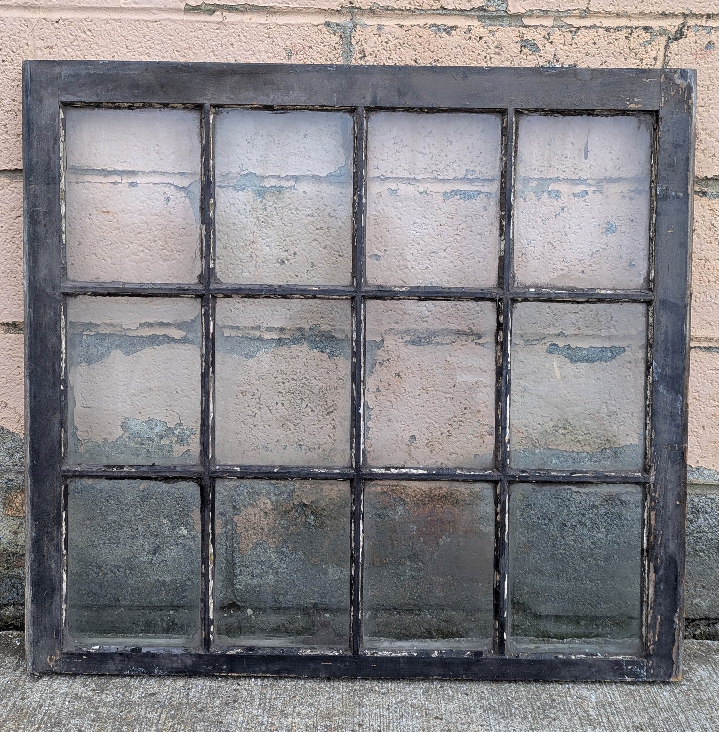 34"x31" Antique Vintage Old Reclaimed Salvaged SOLID Wood Wooden Sash Window 12 Wavy Glass Lites Panes