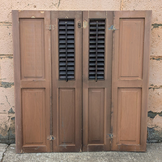2 available Pair 35.5"x37.5" Antique Vintage Old SOLID Wood Wooden Bifold Window Shutter Plantation Style Adjustable Louvers Panels