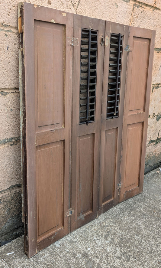 2 available Pair 35.5"x37.5" Antique Vintage Old SOLID Wood Wooden Bifold Window Shutter Plantation Style Adjustable Louvers Panels
