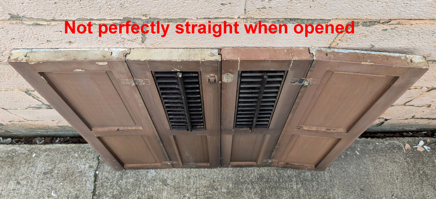 2 available Pair 35.5"x37.5" Antique Vintage Old SOLID Wood Wooden Bifold Window Shutter Plantation Style Adjustable Louvers Panels