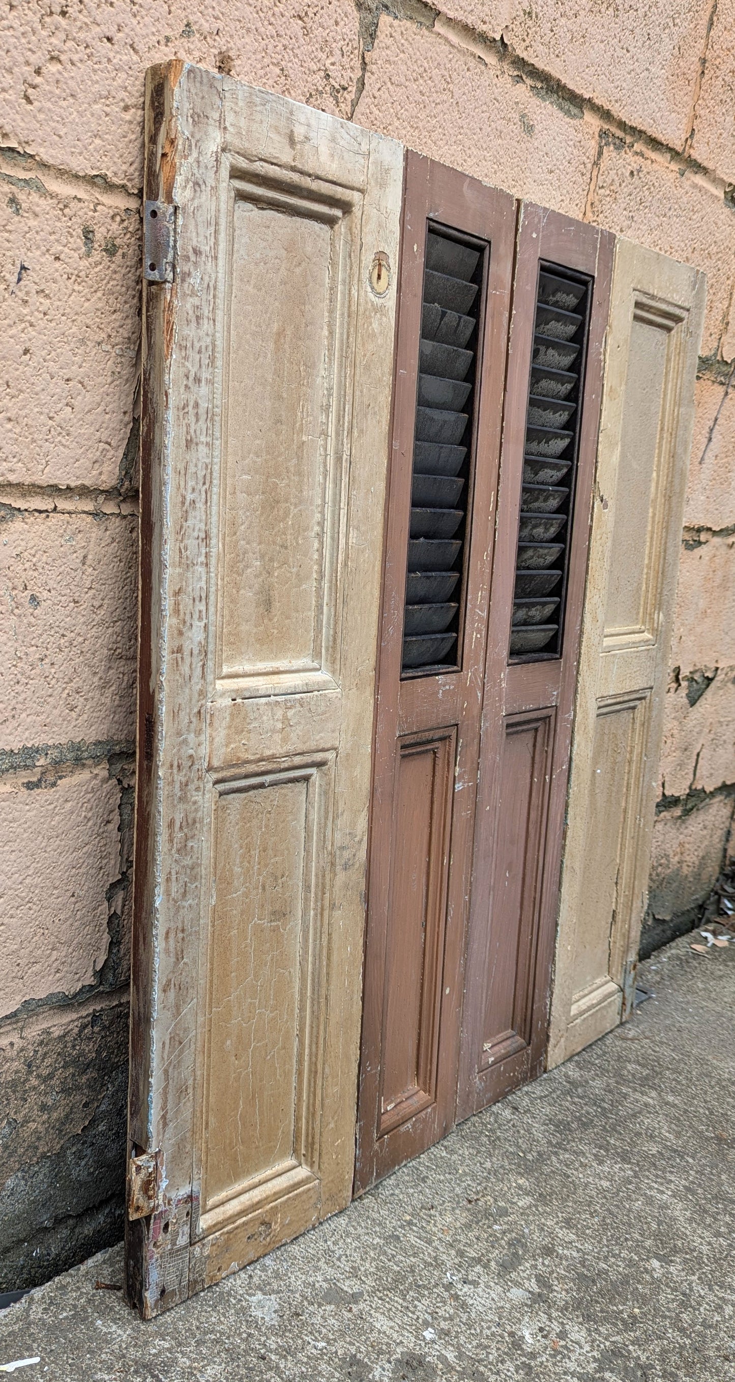 2 available Pair 35.5"x37.5" Antique Vintage Old SOLID Wood Wooden Bifold Window Shutter Plantation Style Adjustable Louvers Panels