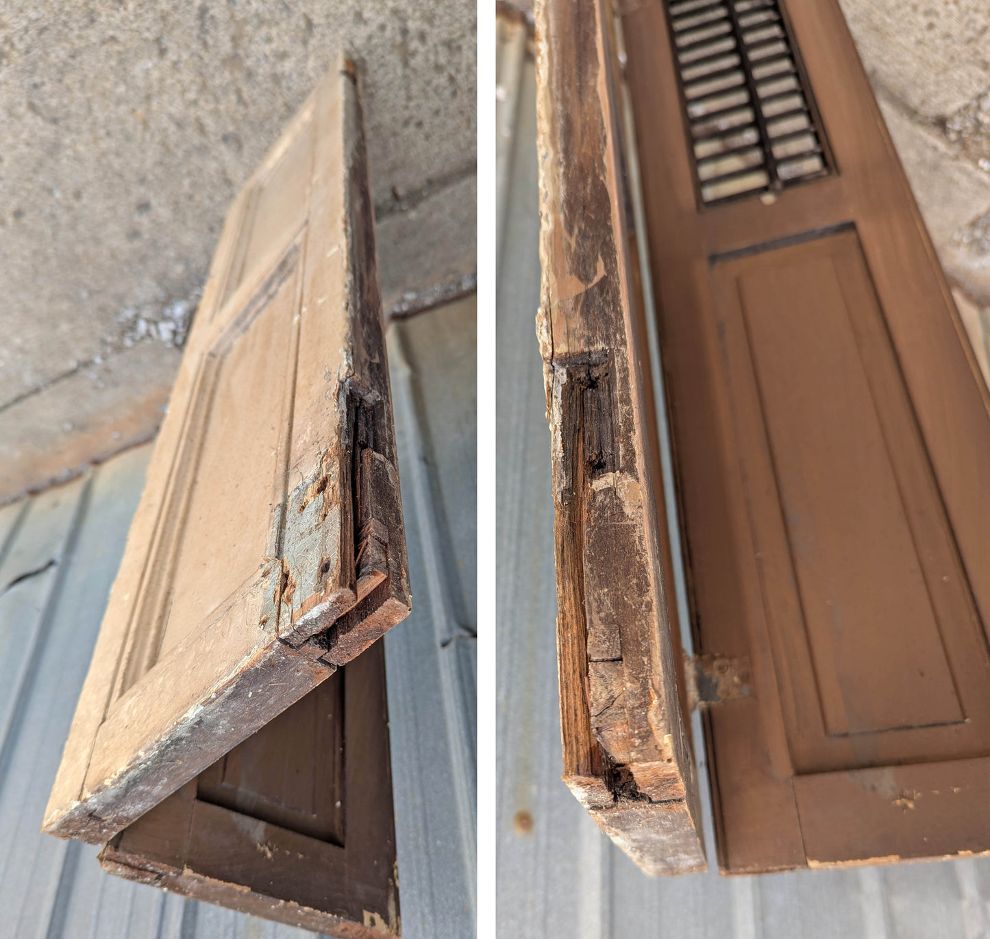 2 available Pair 35.5"x37.5" Antique Vintage Old SOLID Wood Wooden Bifold Window Shutter Plantation Style Adjustable Louvers Panels