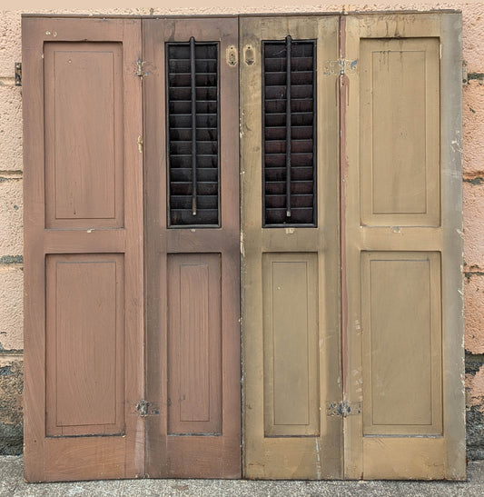 2 available Pair 35.5"x39.5" Antique Vintage Old SOLID Wood Wooden Bifold Window Shutter Plantation Style Adjustable Louvers Panels