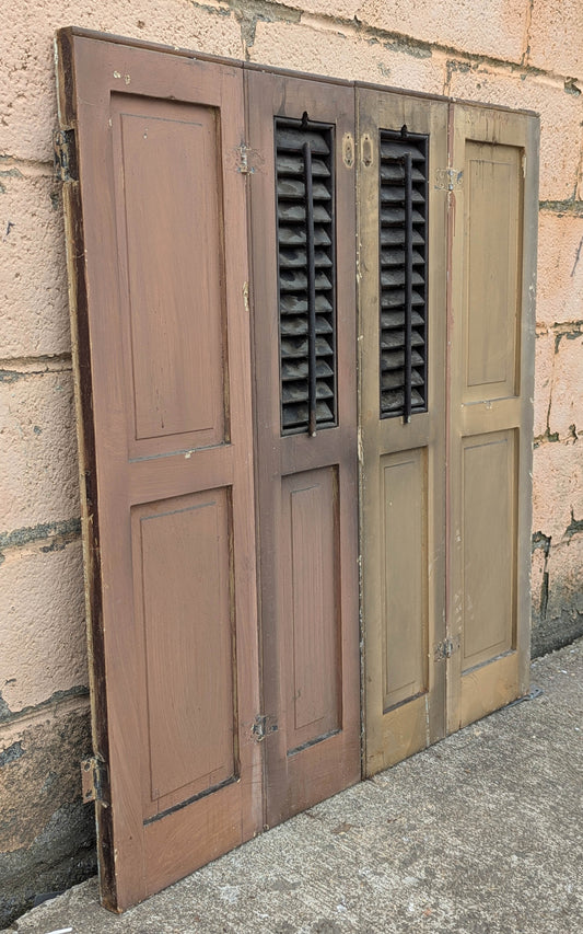 2 available Pair 35.5"x39.5" Antique Vintage Old SOLID Wood Wooden Bifold Window Shutter Plantation Style Adjustable Louvers Panels