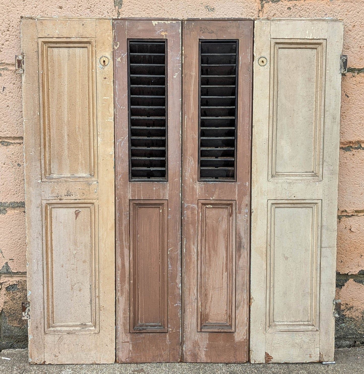 2 available Pair 35.5"x39.5" Antique Vintage Old SOLID Wood Wooden Bifold Window Shutter Plantation Style Adjustable Louvers Panels