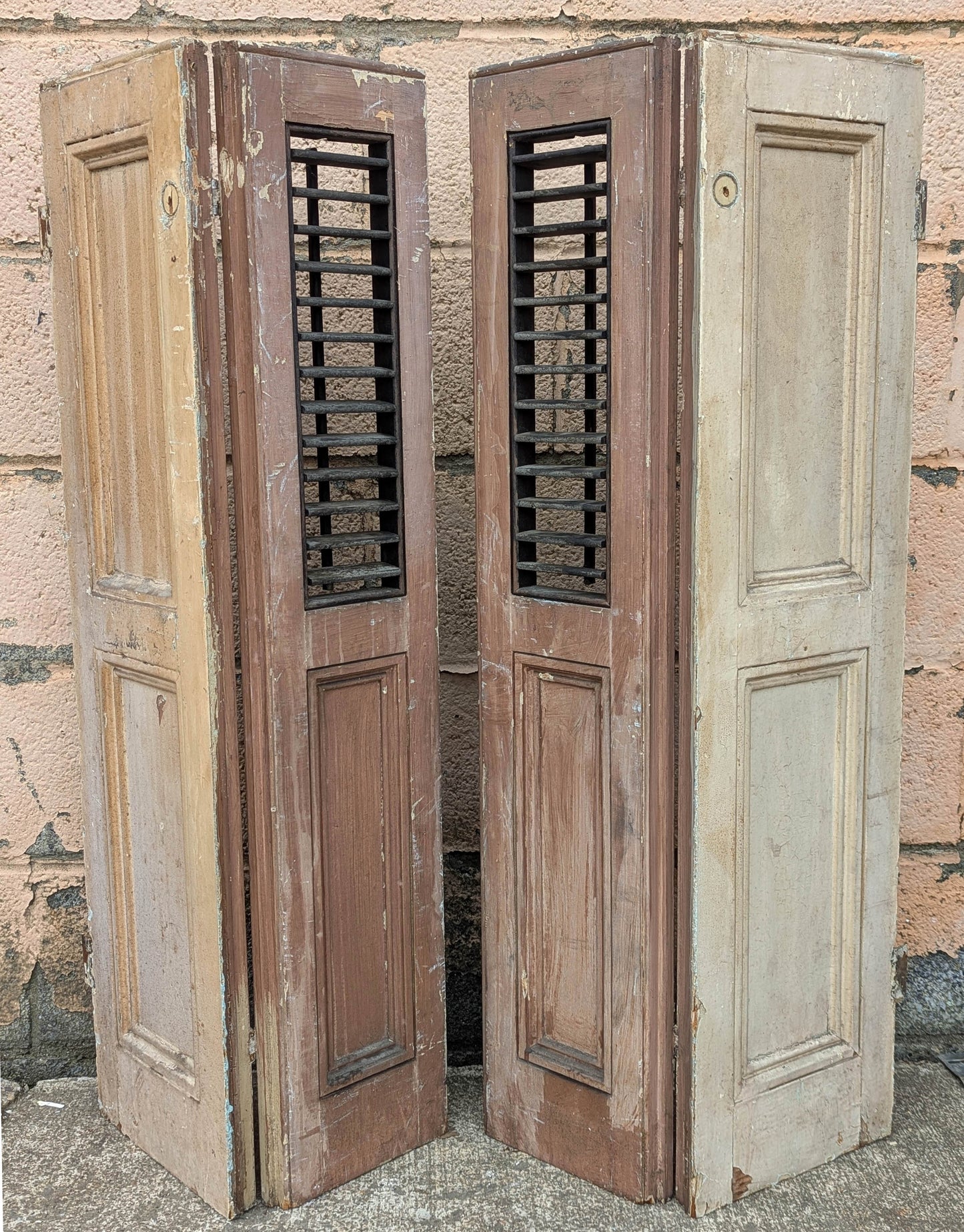 2 available Pair 35.5"x39.5" Antique Vintage Old SOLID Wood Wooden Bifold Window Shutter Plantation Style Adjustable Louvers Panels