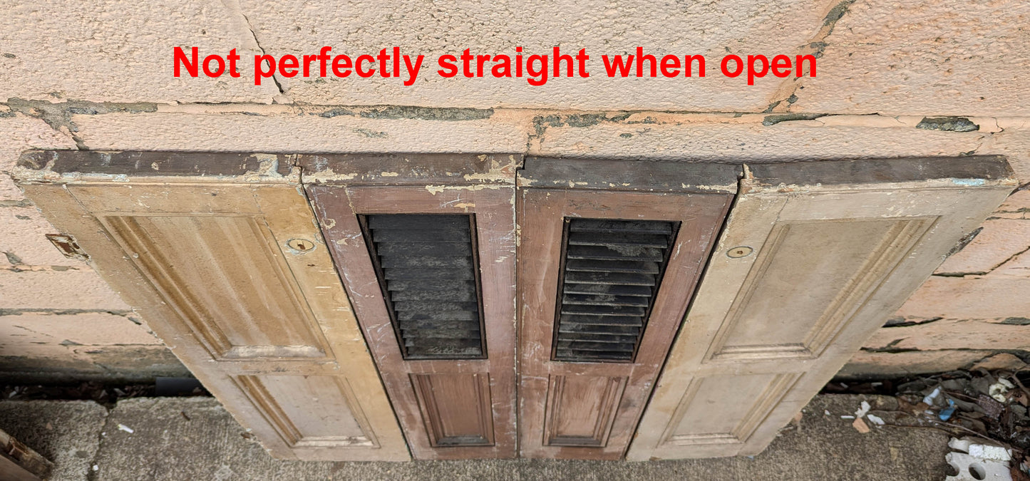 2 available Pair 35.5"x39.5" Antique Vintage Old SOLID Wood Wooden Bifold Window Shutter Plantation Style Adjustable Louvers Panels