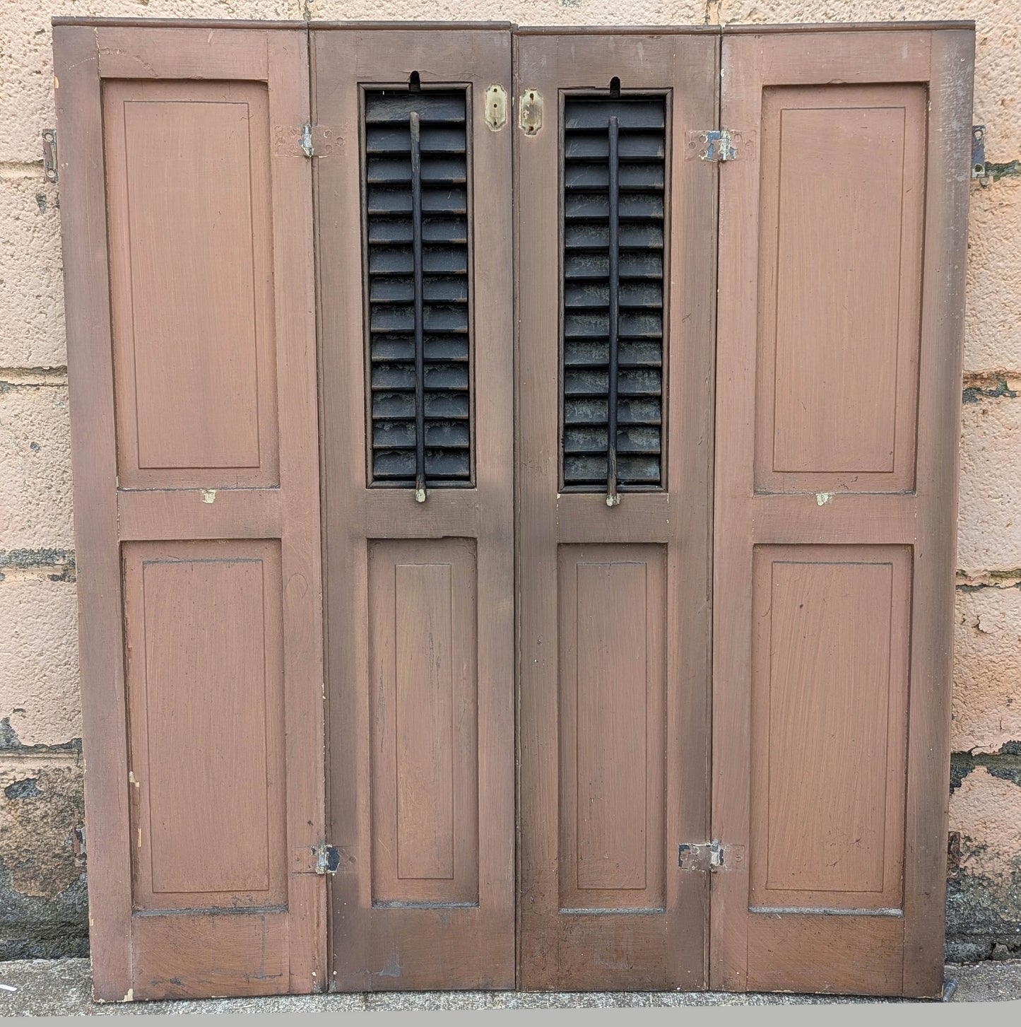 2 available Pair 35.5"x39.5" Antique Vintage Old SOLID Wood Wooden Bifold Window Shutter Plantation Style Adjustable Louvers Panels