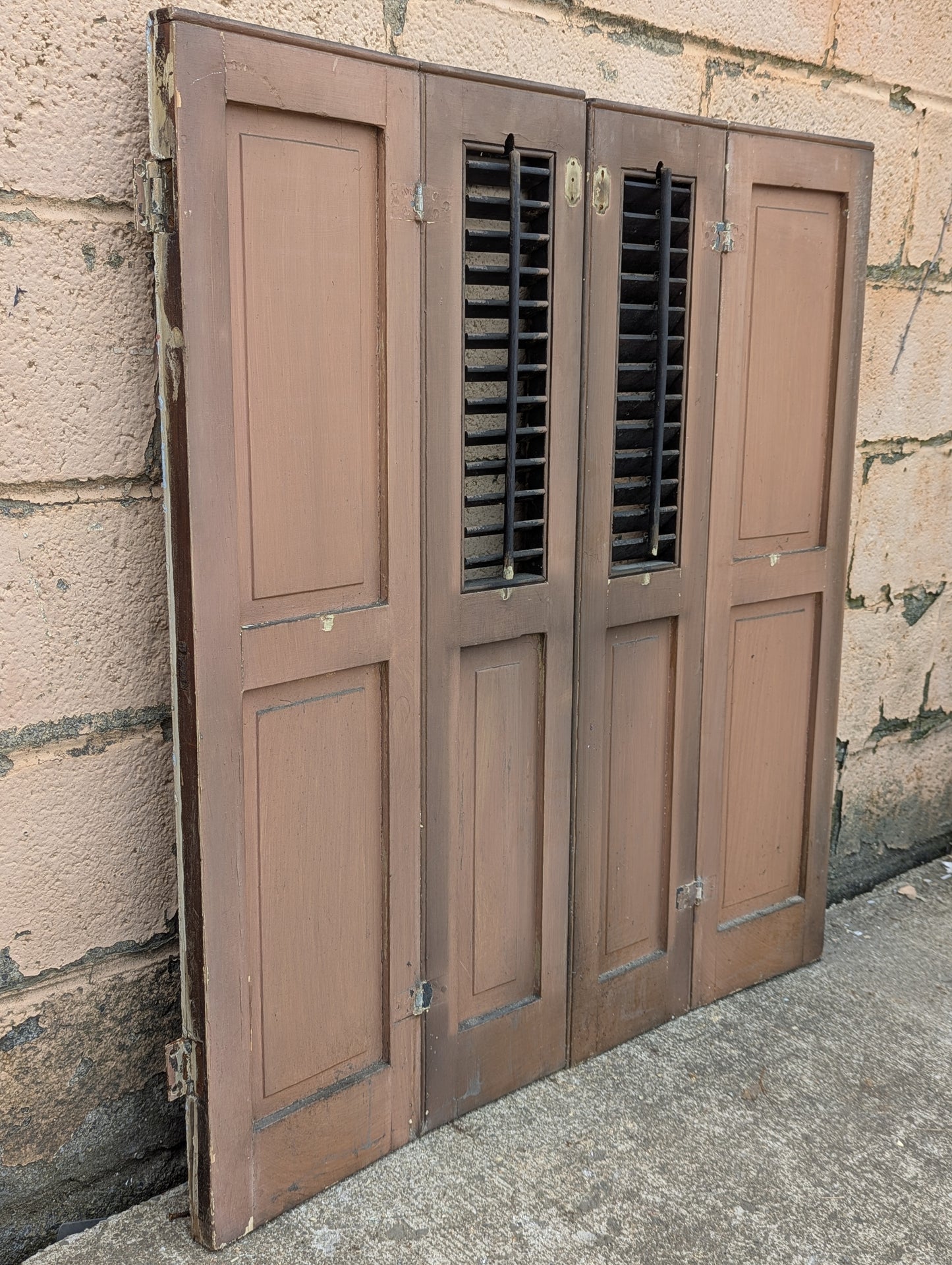 2 available Pair 35.5"x39.5" Antique Vintage Old SOLID Wood Wooden Bifold Window Shutter Plantation Style Adjustable Louvers Panels