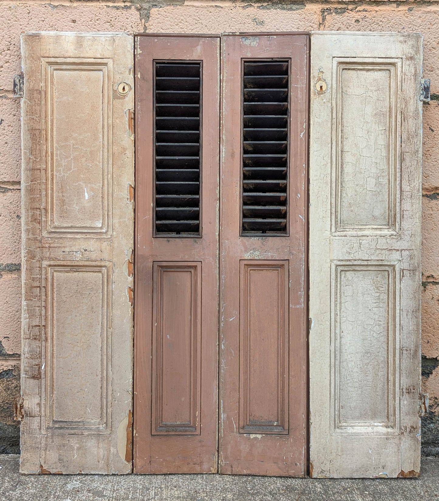 2 available Pair 35.5"x39.5" Antique Vintage Old SOLID Wood Wooden Bifold Window Shutter Plantation Style Adjustable Louvers Panels