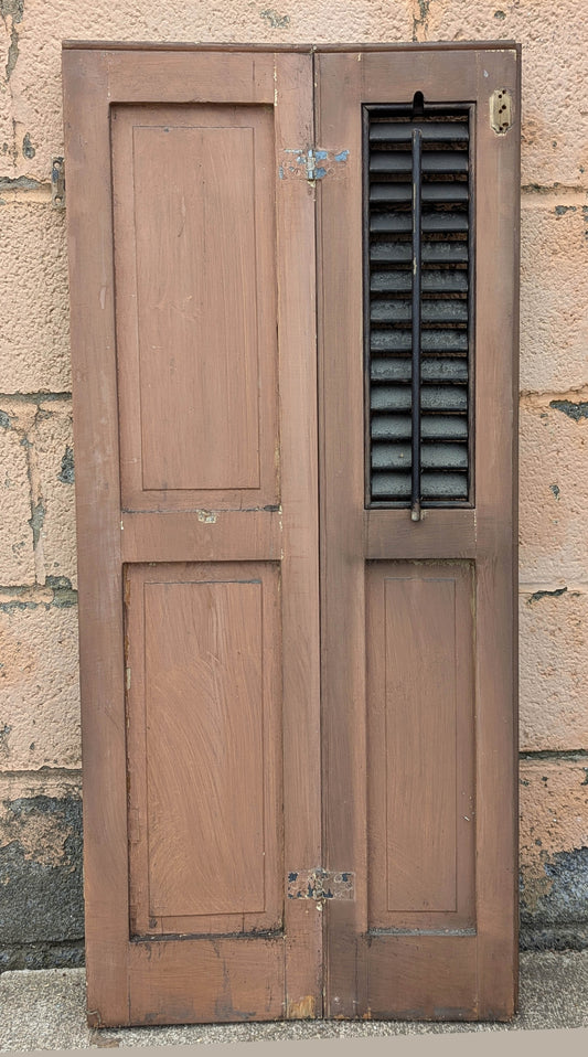 18"x39" Antique Vintage Old SOLID Wood Wooden Bifold Window Shutter Plantation Style Adjustable Louvers Panels