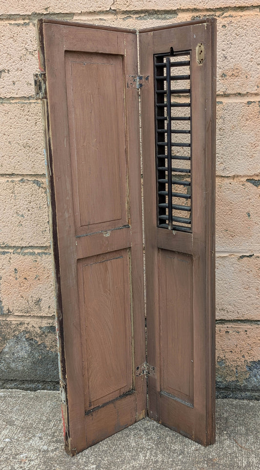 18"x39" Antique Vintage Old SOLID Wood Wooden Bifold Window Shutter Plantation Style Adjustable Louvers Panels