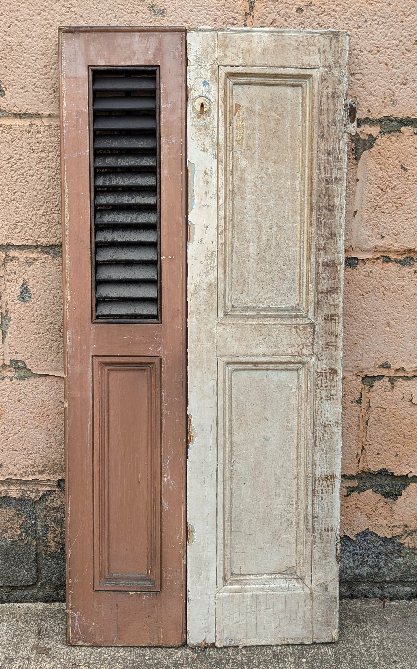 18"x39" Antique Vintage Old SOLID Wood Wooden Bifold Window Shutter Plantation Style Adjustable Louvers Panels