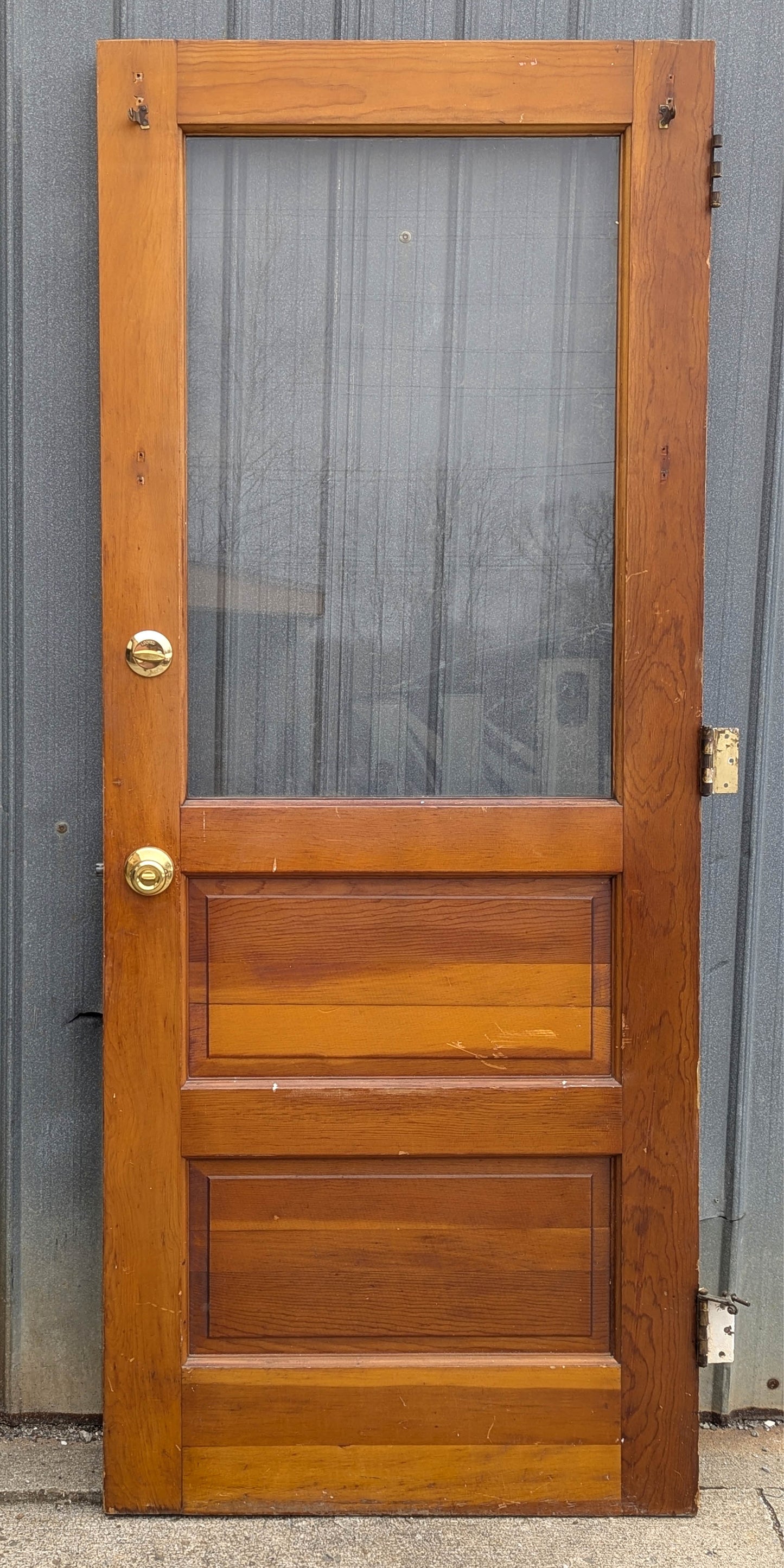 32"x79"x1.75" Vintage MCM Antique Old Reclaimed Salvaged SOLID Wood Wooden Entry Exterior Back Side Office School Door 2 Raised Panels Single Window Glass Lite Pane