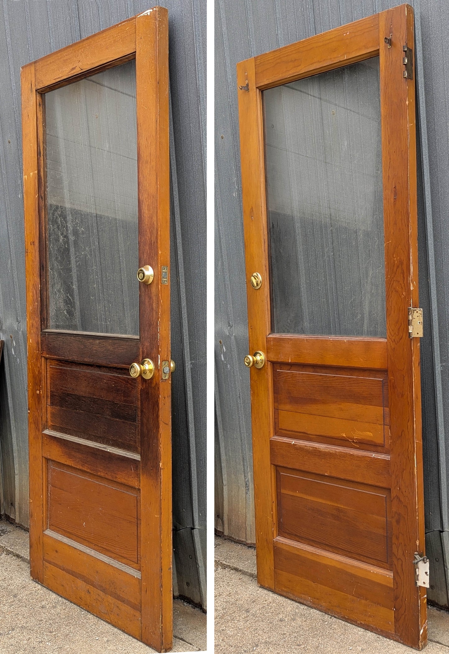 32"x79"x1.75" Vintage MCM Antique Old Reclaimed Salvaged SOLID Wood Wooden Entry Exterior Back Side Office School Door 2 Raised Panels Single Window Glass Lite Pane