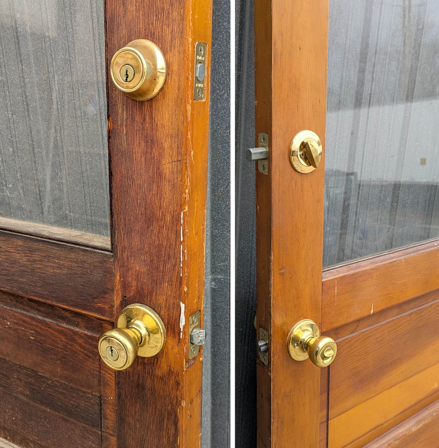 32"x79"x1.75" Vintage MCM Antique Old Reclaimed Salvaged SOLID Wood Wooden Entry Exterior Back Side Office School Door 2 Raised Panels Single Window Glass Lite Pane