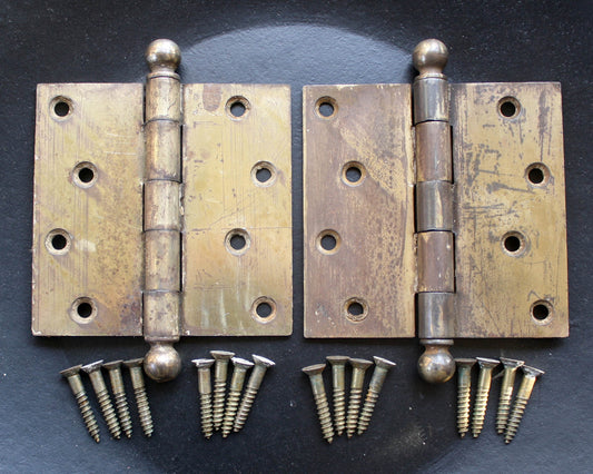3 available CLEAN Pair 4"x4" Antique Vintage Old Reclaimed Salvaged Brass Steel Exterior Entry Door Hinges Stanley National McKinney