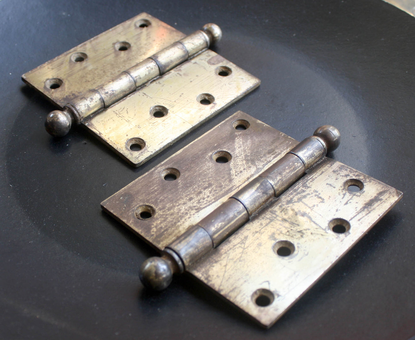 3 available CLEAN Pair 4"x4" Antique Vintage Old Reclaimed Salvaged Brass Steel Exterior Entry Door Hinges Stanley National McKinney