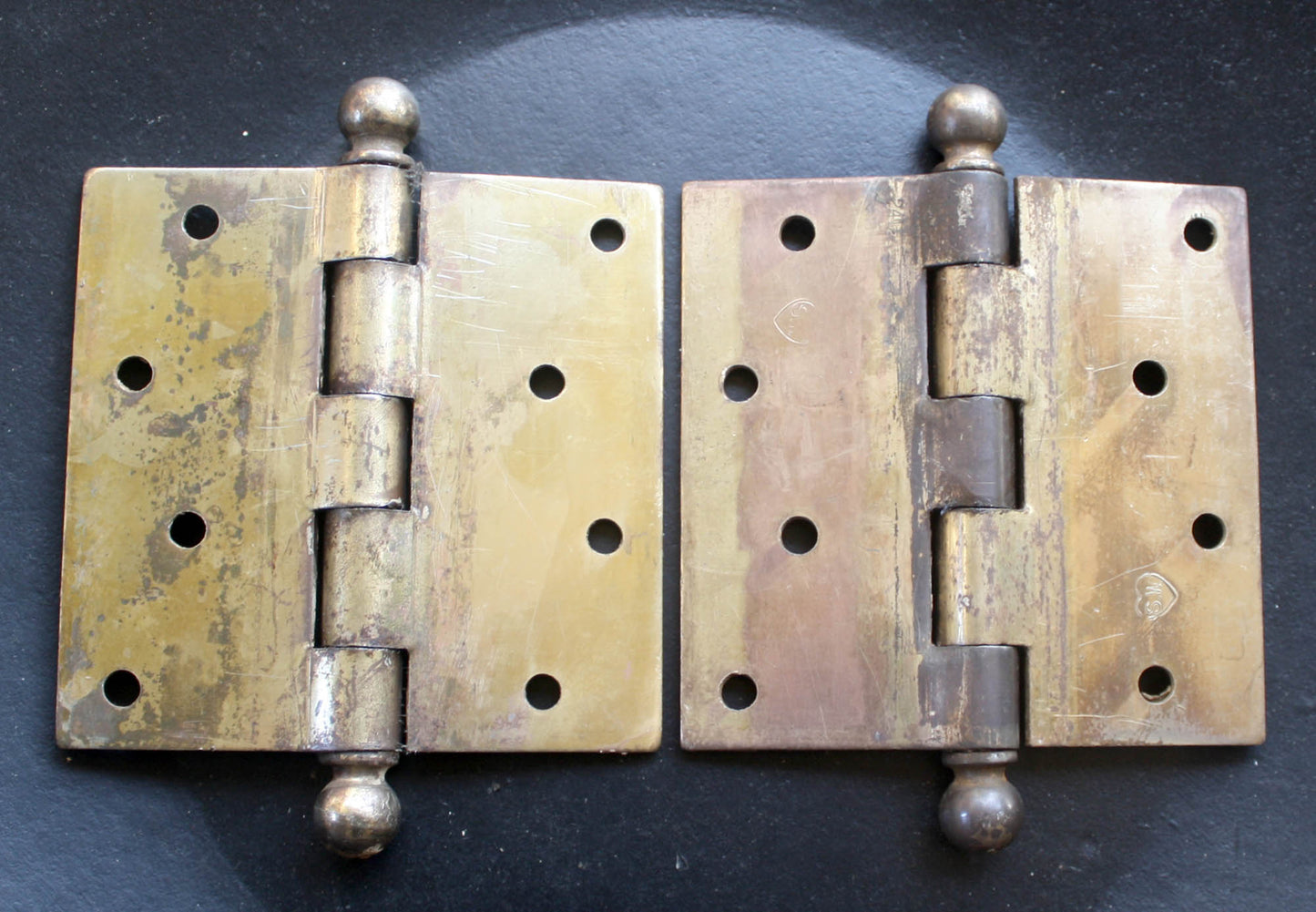3 available CLEAN Pair 4"x4" Antique Vintage Old Reclaimed Salvaged Brass Steel Exterior Entry Door Hinges Stanley National McKinney