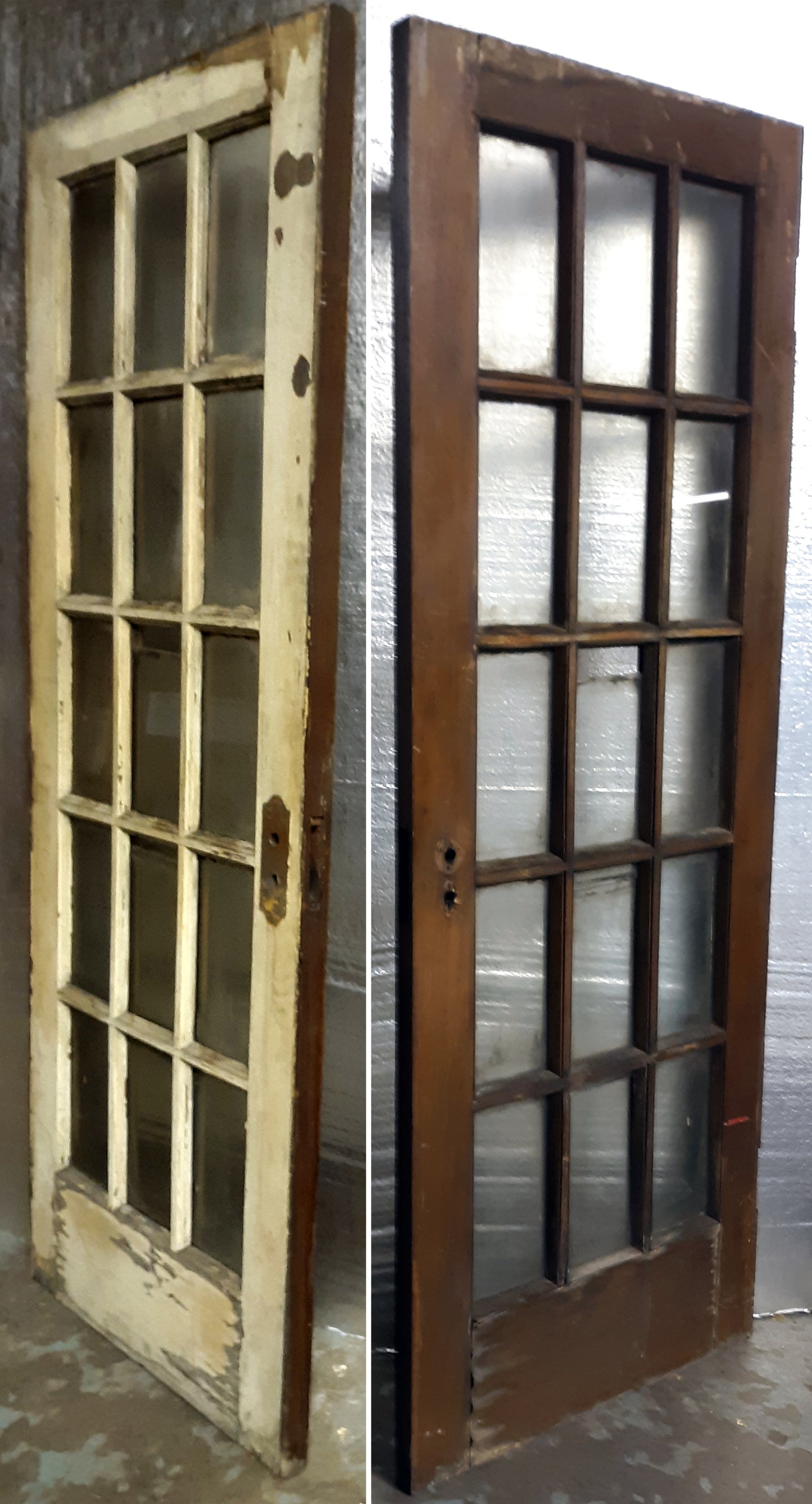 30"x82.5"x2" Antique Vintage Old Reclaimed Salvaged Wood Wooden Exterior French Door Window Glass