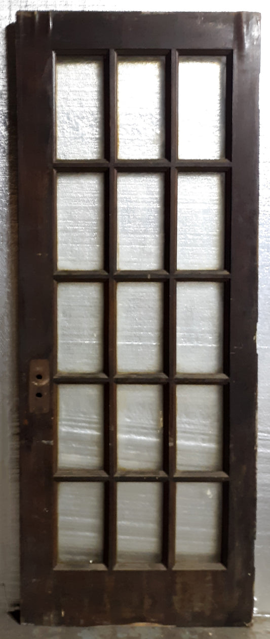 29"x79.5"x1.75" Antique Vintage Old Wood Wooden Exterior French Door 15 Window Glass