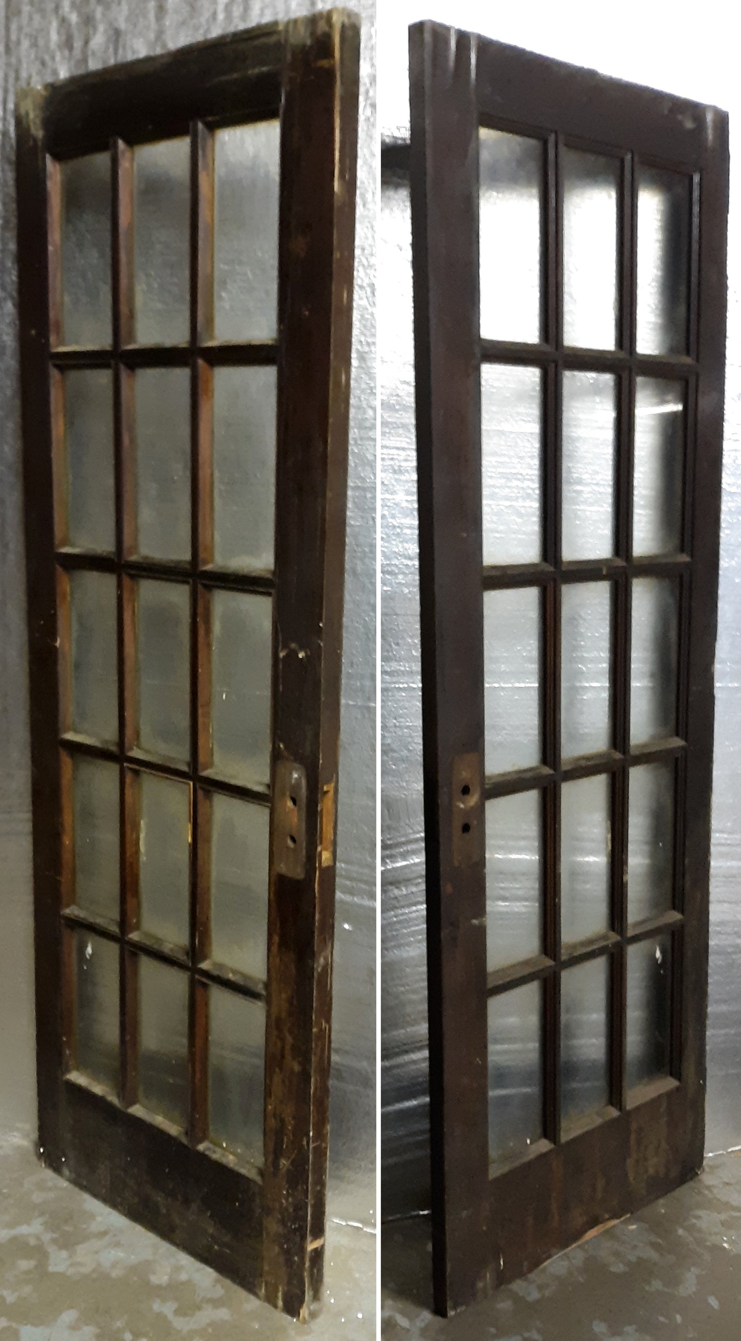 29"x79.5"x1.75" Antique Vintage Old Wood Wooden Exterior French Door 15 Window Glass
