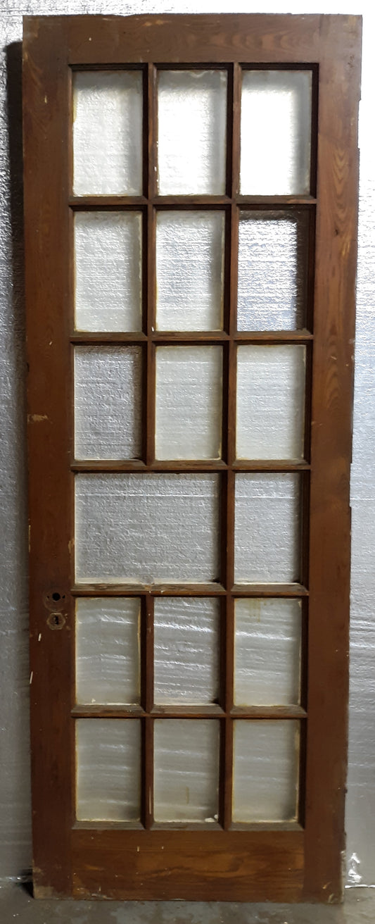30"x82.5"x1.75" Antique Vintage Old Wood Wooden Exterior French Door 15 Window Glass