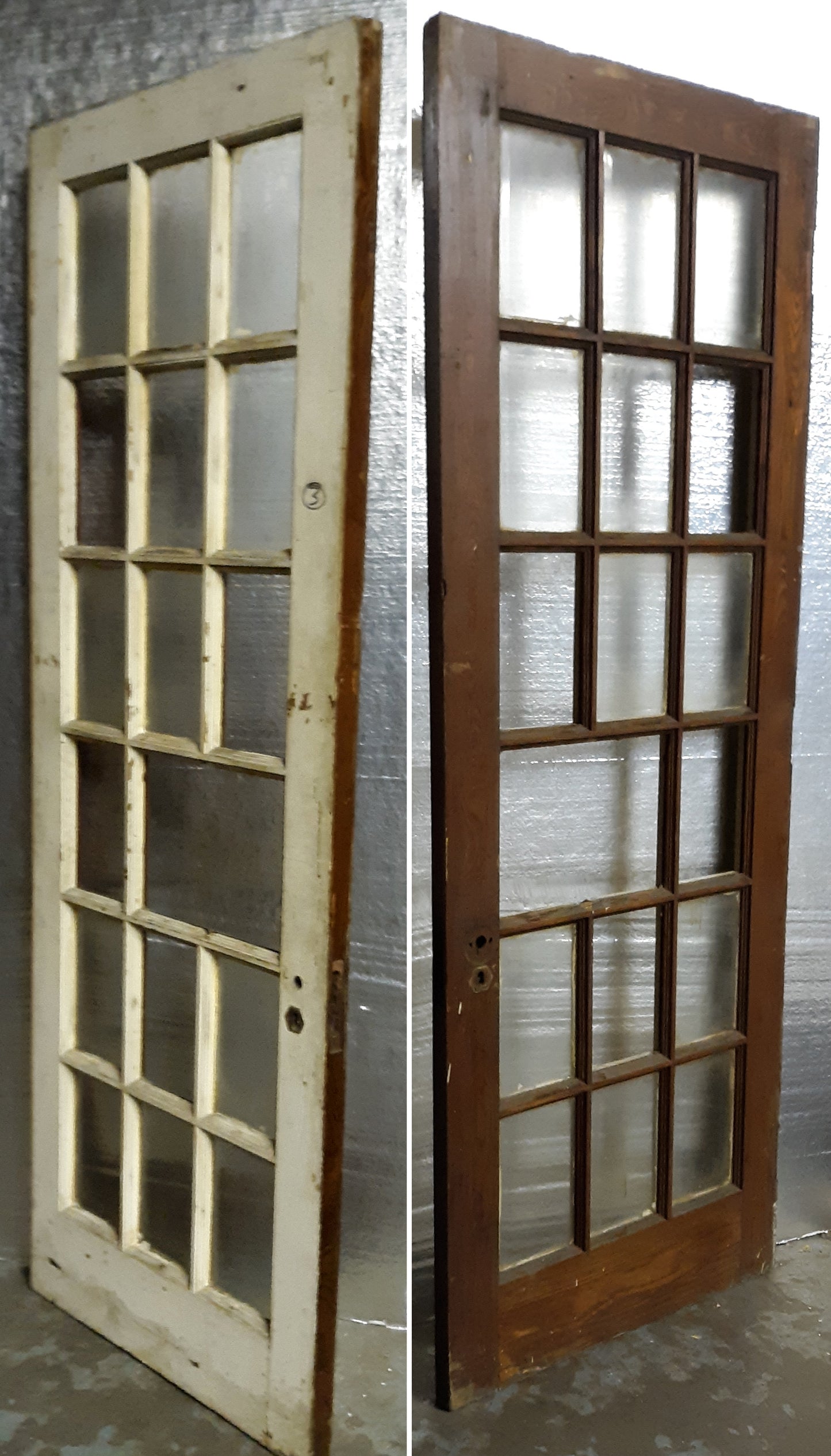 30"x82.5"x1.75" Antique Vintage Old Wood Wooden Exterior French Door 15 Window Glass