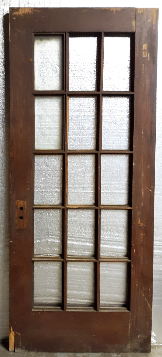 32"x79.5"x1.75" Antique Vintage Old Reclaimed Salvaged Wood Wooden Exterior French Door Window Glass