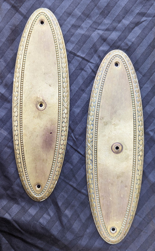 Pair of 3"x10.5" Antique Vintage Old Greek Revival YALE "Hellenian" SOLID Brass Swinging Door Push Plates