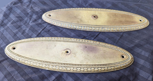 Pair of 3"x10.5" Antique Vintage Old Greek Revival YALE "Hellenian" SOLID Brass Swinging Door Push Plates
