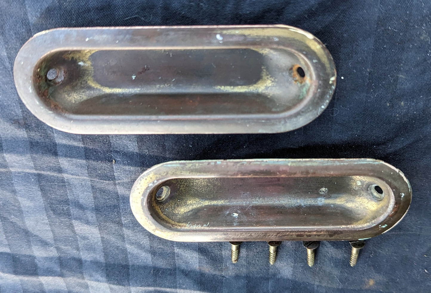 Pair Antique Vintage Old Salvaged Reclaimed Steel Brass Window Sash Pulls Lifts Handles Pocket Sliding Door