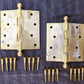 Pair 3.5"x3.5" NOS Antique Vintage Old "Getty" SOLID Cast Brass Ball Tip Finial Interior Exterior Entry Door Hinges Screws