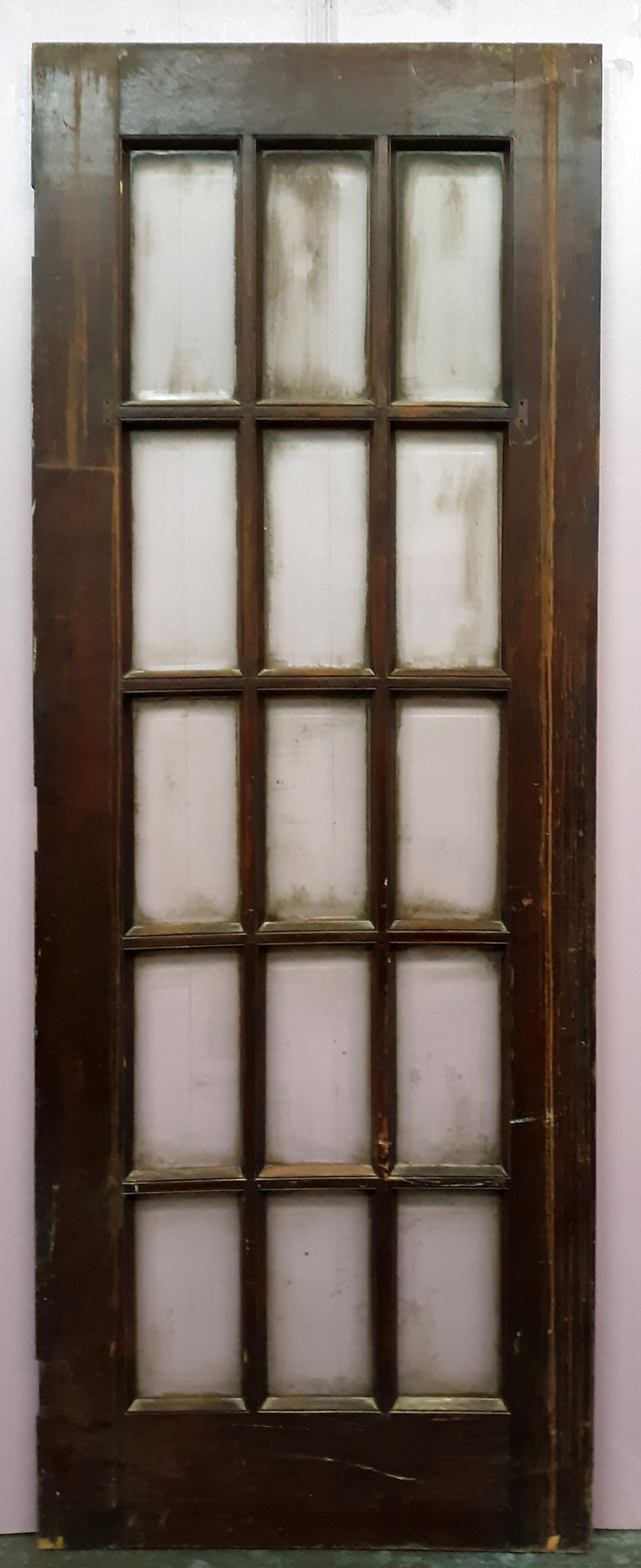 30"x84"x1.75" Antique Vintage Old Reclaimed Salvaged Wood Exterior French Door Window Beveled Glass