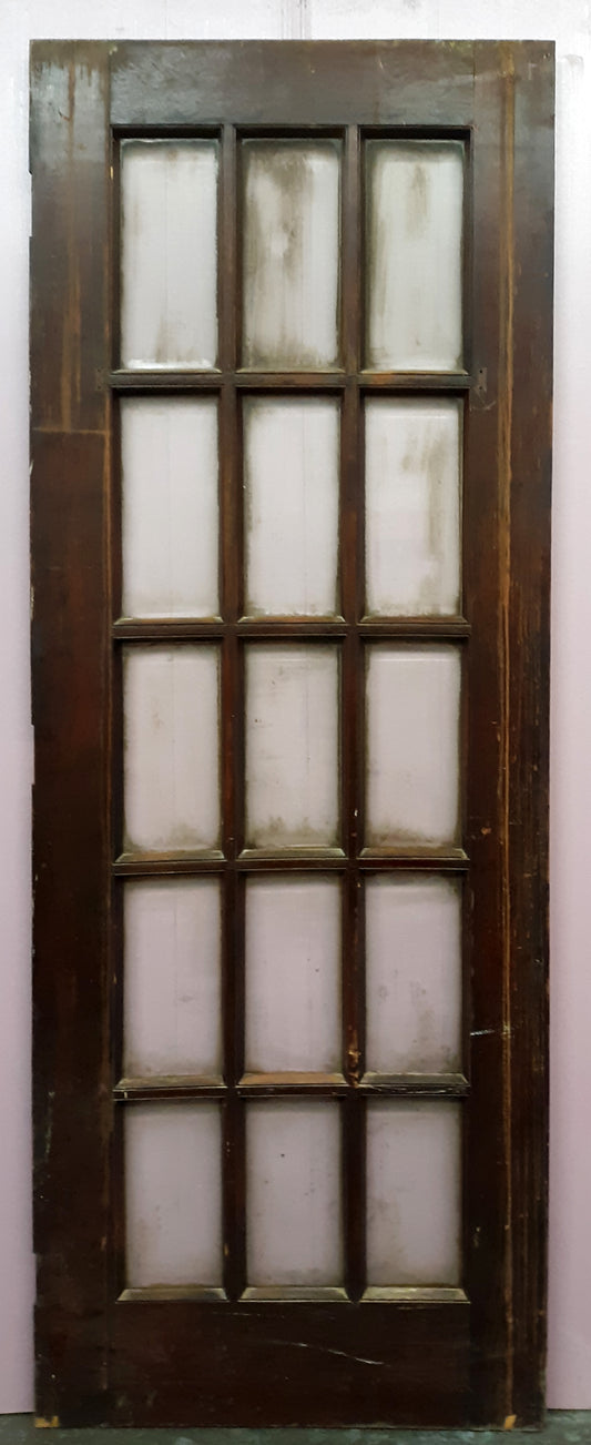 30"x84"x1.75" Antique Vintage Old Reclaimed Salvaged Wood Exterior French Door Window Beveled Glass