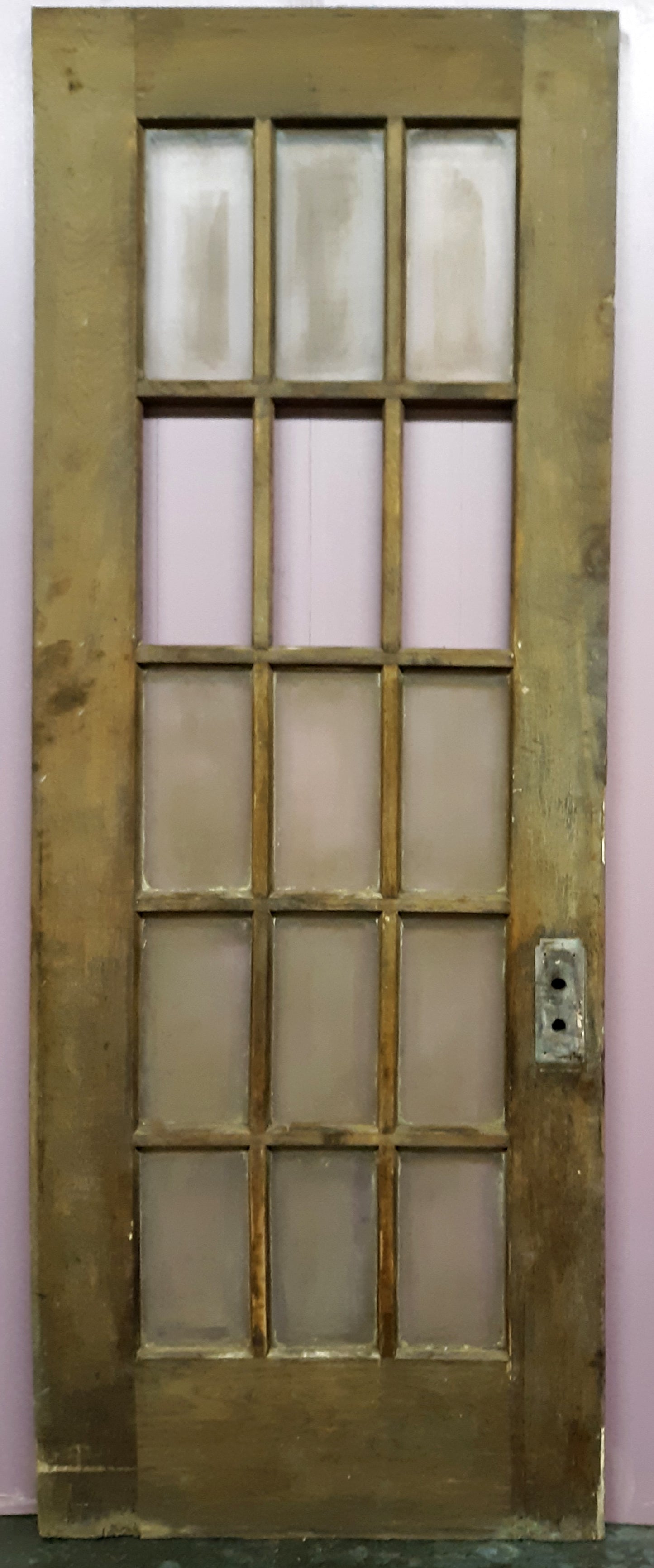 30"x84"x1.75" Antique Vintage Old Reclaimed Salvaged Wood Exterior French Door Window Beveled Glass