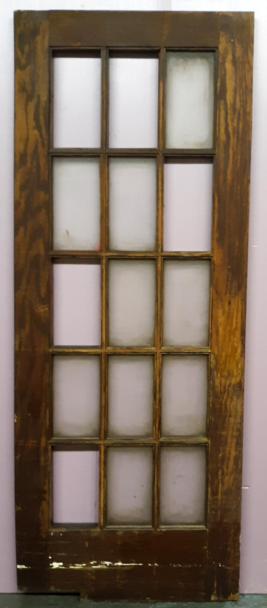 30"x84"x1.75" Antique Vintage Old Reclaimed Salvaged Wood Exterior French Door Window Wavy Glass